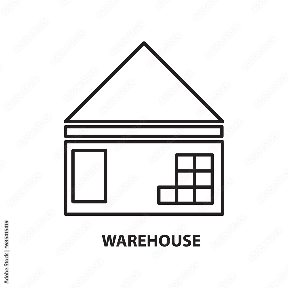 Poster warehouse icon vector, warehouse icon for computer and mobile liner flat illustration on white backg