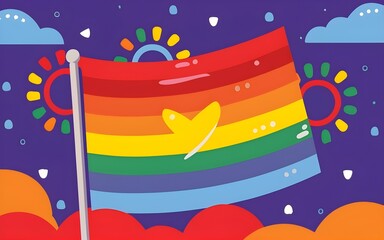 LGBTQ+ Pride Month flag vibrant colors diversity and inclusion of people of different sexual orientations and gender identities Pride Day. - obrazy, fototapety, plakaty