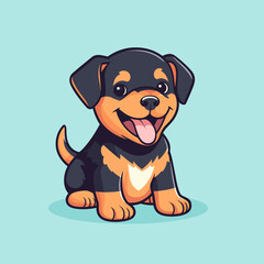 Happy rottweiler puppy dog, plain background, cartoon 