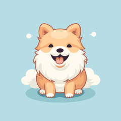 Happy Spitz puppy dog, plain background, cartoon	
