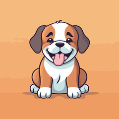 Happy Saint Bernard puppy dog, plain background, cartoon 