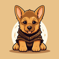 Happy German Shepherd puppy dog, plain background, cartoon	
