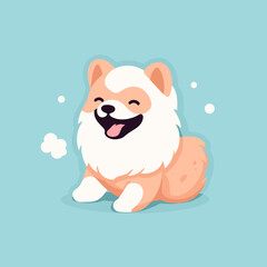 Happy Spitz puppy dog, plain background, cartoon	
