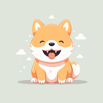 Happy Shiba puppy dog, plain background, cartoon	