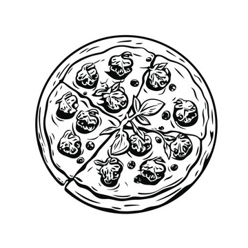 Black and white sketch of a Pizza, vector illustration
