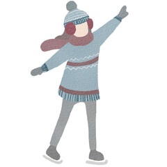 Hand drawn of winter season activities illustrations, people skiing, ice skating, snowboarding, sledding, making snowballs clipart.