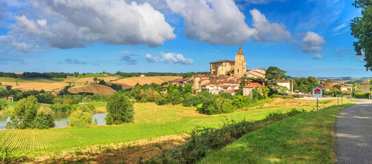 Naklejka premium Summer landscape - view of the village of Lavardens labeled Les Plus Beaux Villages de France, in the historical province Gascony, the region of Occitanie of southwestern France