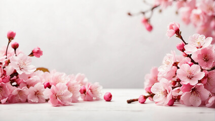Cherry blossoms on white background. Background with copy space