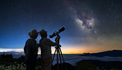 天体観測をするシニアカップル