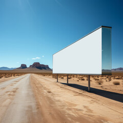 Obraz premium Desert, mockup space and advertising billboard, commercial product or logo design in dry countryside. Empty poster for brand marketing, multimedia and communication for broadcast, banner and outdoor
