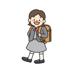 小学校に入学するランドセルを背負った新一年生のイラスト　女の子