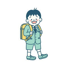 小学校に入学するランドセルを背負った新一年生のイラスト　男の子　パステルカラー