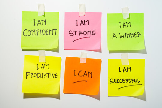 Motivational words for personal development, I am strong, inspirational handwriting on sticky notes