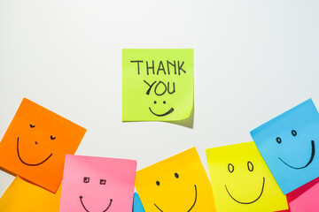 Motivational words for personal development, thank you, inspirational handwriting on sticky notes