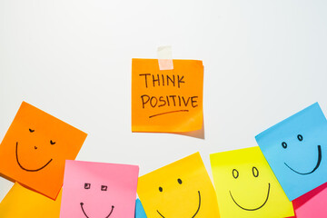 Motivational words for personal development, think positive, inspirational handwriting on sticky notes