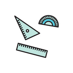 シンプルな定規と三角定規と分度器のイラストセット