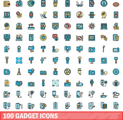 100 gadget icons set. Color line set of gadget vector icons thin line color flat on white