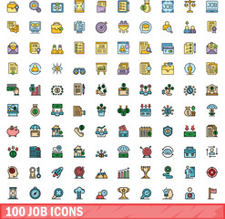100 job icons set. Color line set of job vector icons thin line color flat on white