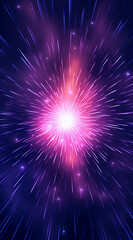 Fototapeta premium Vibrant purple and blue light beams emanate beautifully from the depths of space, showcasing celestial radiance. Created with generative AI tools.