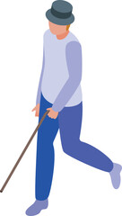 Grandpa with stick icon isometric vector. Grandfather walk. Grandpa looking for mushrooms