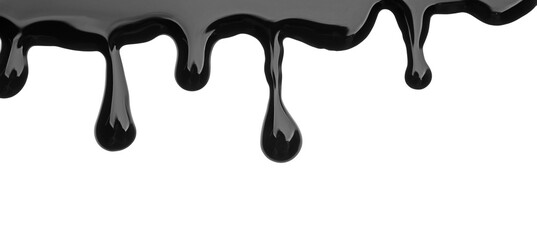 Black viscous liquid flowing on white background