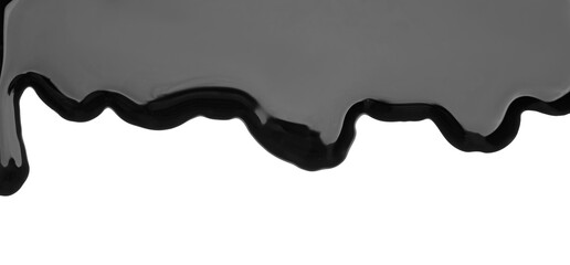 Black viscous liquid flowing on white background