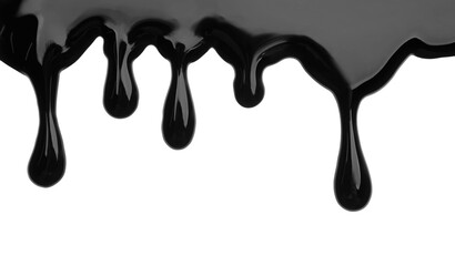 Black viscous liquid flowing on white background