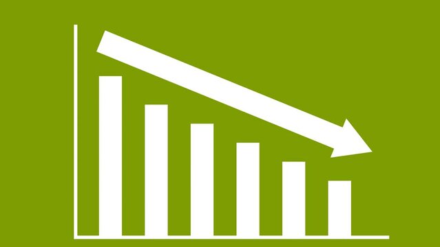 Bar Chart downward Infographic Green Screen Animation. Profit down Graph collapse Stock market investment business. Money inflation Data Report Decrease company performance economic Recession, crisis.