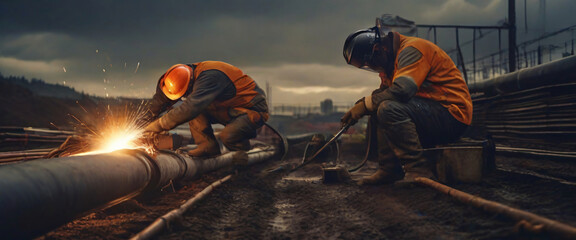 Skilled welder assembling durable pipelines for infrastructure project