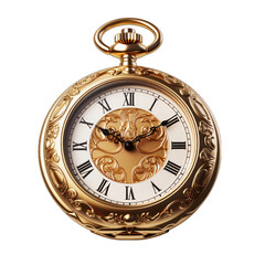 Gold Pocket Watch Isolated on Transparent or White Background, PNG