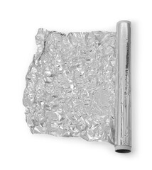 Roll of aluminum foil isolated on white, top view