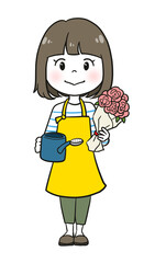 お花屋さん体験する女の子（肌色白）