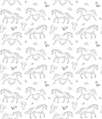 Vector seamless pattern of hand drawn sketch doodle western horse isolated on white background