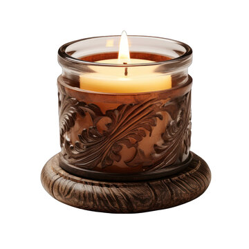 Brown Rustic Candle Holder Isolated on Transparent or White Background, PNG