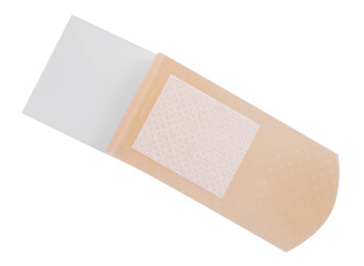 One medical adhesive bandage isolated on white, top view