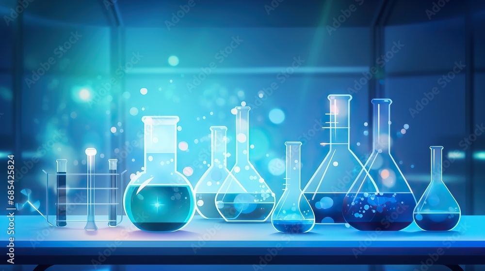 Poster laboratory background and various types of laboratory equipment. generative ai
