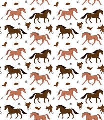 Vector seamless pattern of hand drawn sketch doodle colored western horse isolated on white background