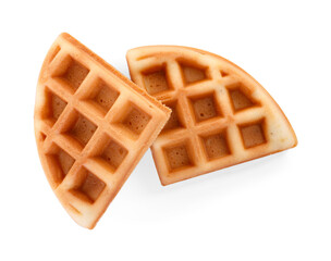 Two tasty Belgian waffles isolated on white, top view