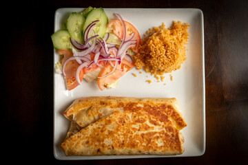 Burrito with rice and salad