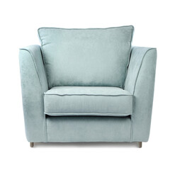 One comfortable light blue armchair isolated on white