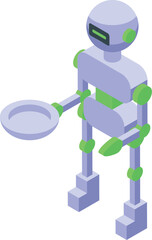 Small robot waiter icon isometric vector. People serving room. Shop serving assistance