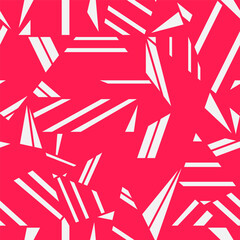 Bubble gum pink abstract pattern with white geometric fragments for a bold and dynamic composition. Vector seamless pattern design for textile, fashion, paper, packaging, wrapping and branding