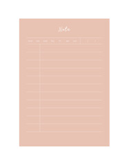 Notes planner (Peach) Minimalist planner template set. Vector illustration.	