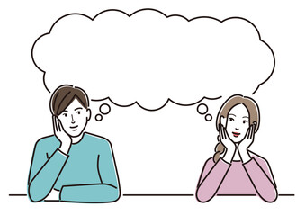 頬杖をつき、何かを考える若い男女