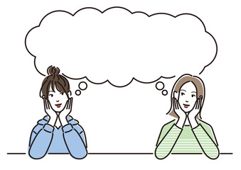 頬杖をつき、何かを考える若い女性たち