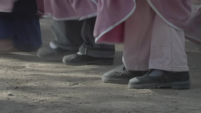 Young Primary School Children Dancing a Chacarera, A Dance and Music that Originated in Santiago del Estero Province, Argentina. Low Angle View.  
