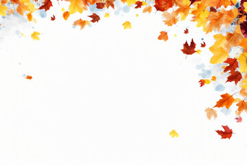 autumn leaves border frame f with white background. overlay texture with copy space
