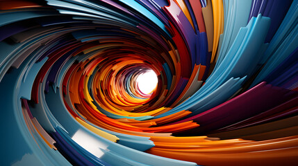 Abstract colorful swirl tunnel made up of several colorful pieces