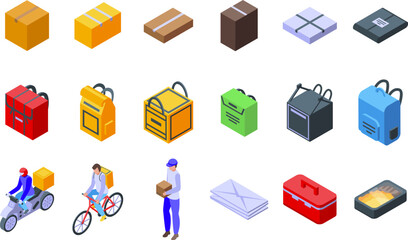 Fototapeta na wymiar Case for courier icons set isometric vector. Deliver parcel box. Carton storage