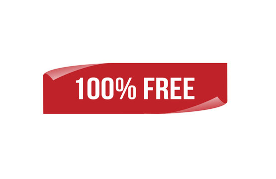 Red banner 100% free on white background.